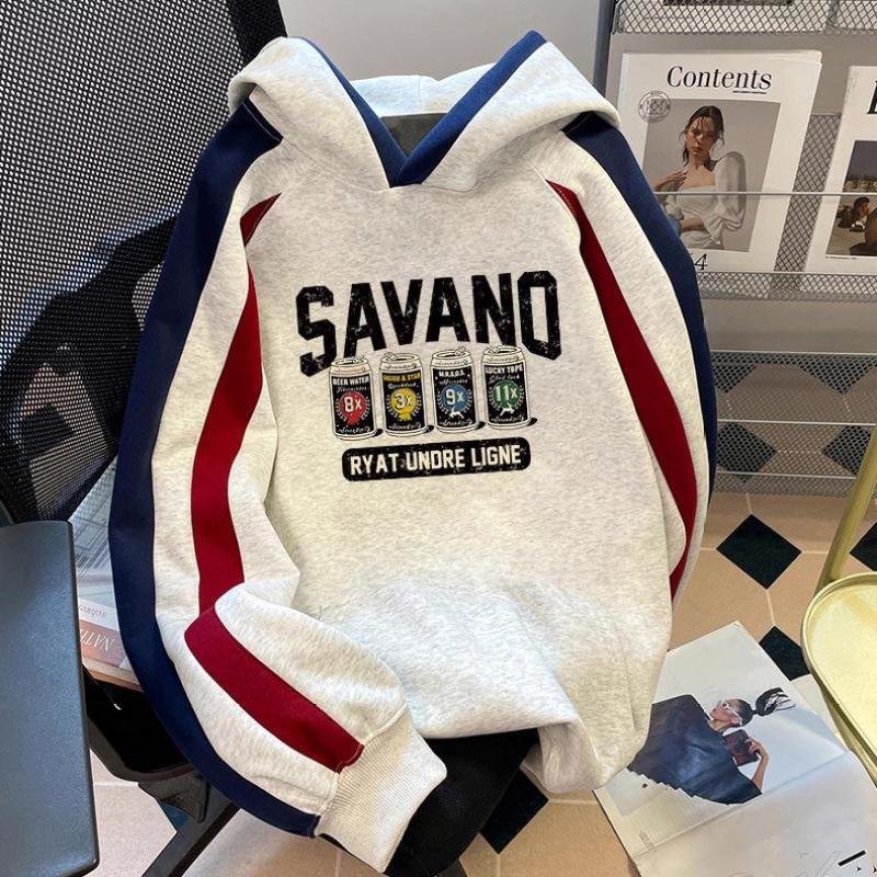 Hooded Sweatshirt, Fleece-Lined, Color-Blocked, Autumn and Winter Style