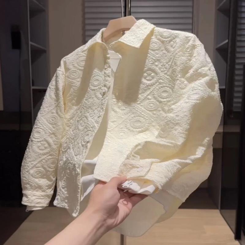 Three-Dimensional Jacquard Swallowtail Shirt for Men, Spring and Summer