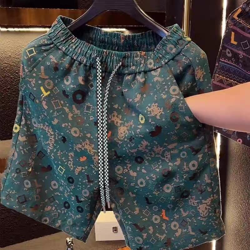 American Retro Design Trendy Brand 2025 Summer New Luxury Trendy Fashion Dark Pattern Full Print Men's Shorts