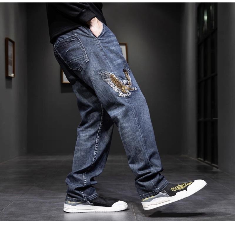 Pisces Embroidered Jeans Slim Fit Stretch Men's Autumn