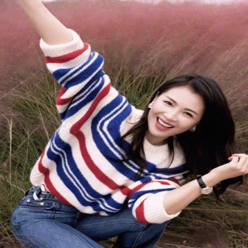 European Style Popular Colorful Striped Sweater for Women, New Autumn and Winter Loose-Fitting Knit Top, 100% Cashmere Sweater