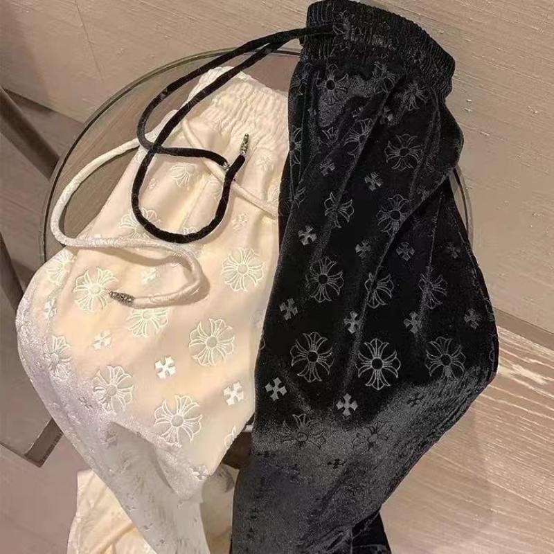 Velvet Embossed Casual Pants, Wide-Leg Floor-Length Pants for Women, 2025 Autumn and Winter New Style, High-Waisted, Slimming, Loose Straight-Leg Versatile Pants