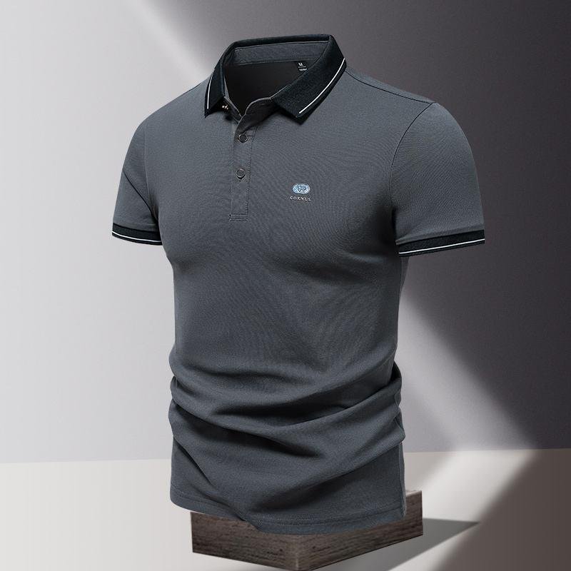 Men's Polo Shirt with Solid Pattern and Horse Riding Collar Short-Sleeved T-Shirt