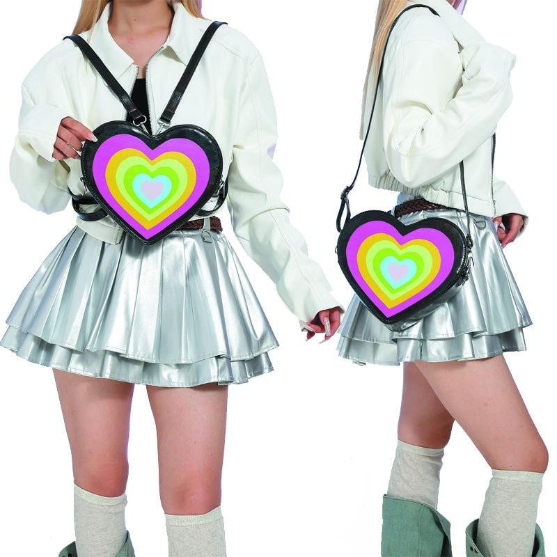 Fashion Cute Heart-shaped Small Backpack Colorful Glitter PU Leather Cross Body Purse for Women