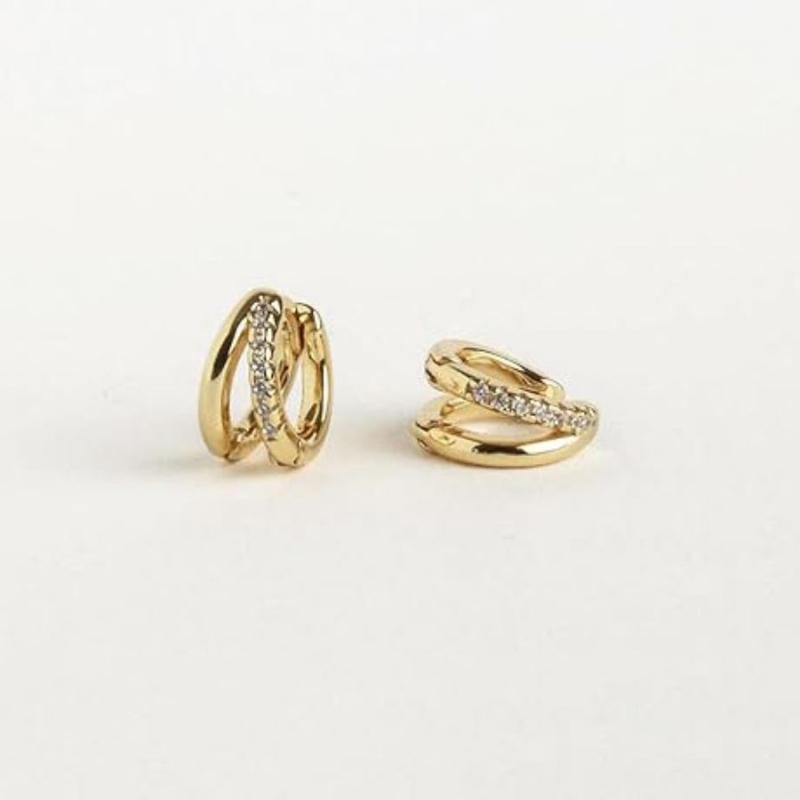 Factory Custom 2026 TK Hot Selling Pair Double 14K Gold Plated Diamond Set Shining Zircon Brass Hoop Earings