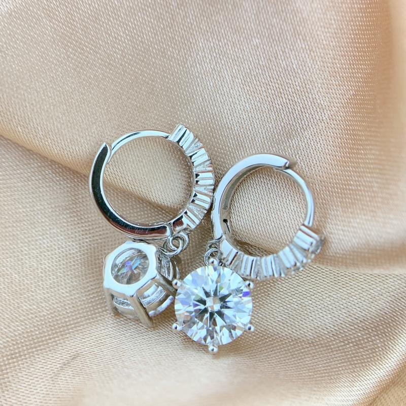 GRA VVS 1CT Diamond Tennis Long Hanging Dangle Hoop Moissanite Earring for Women 925 Sterling Silver Engagement Fine Jewelry Set