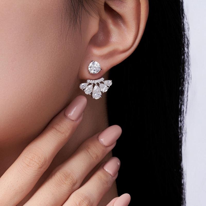 Earrings Women Fine Muti-Gem Earrings Pear Cut Gemstone Sector Earrings