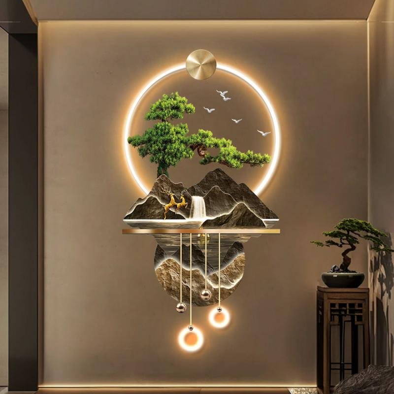 Factory Direct Sales Modern Luxury LED Acrylic Lighting Painting Design Living Room Hotel Large Wall Art Decoration Mural