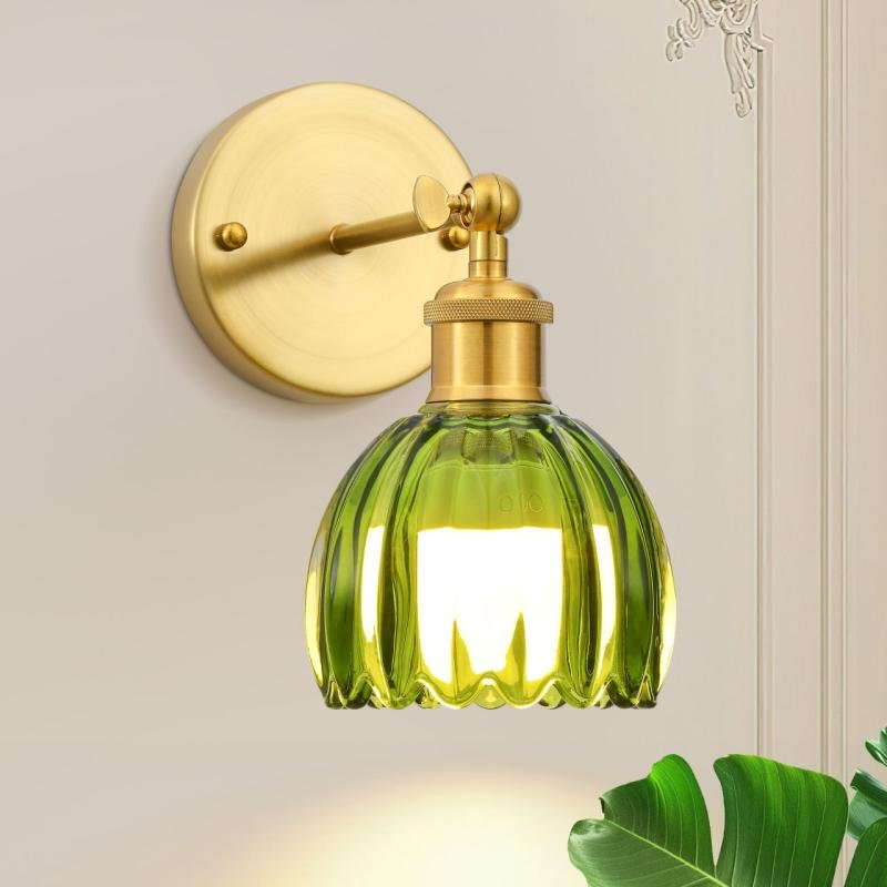 Green Glass Pumpkin Light Modern LED Sconce with Remote Control Dimmable and Adjustable Color Temperature for Indoor Use