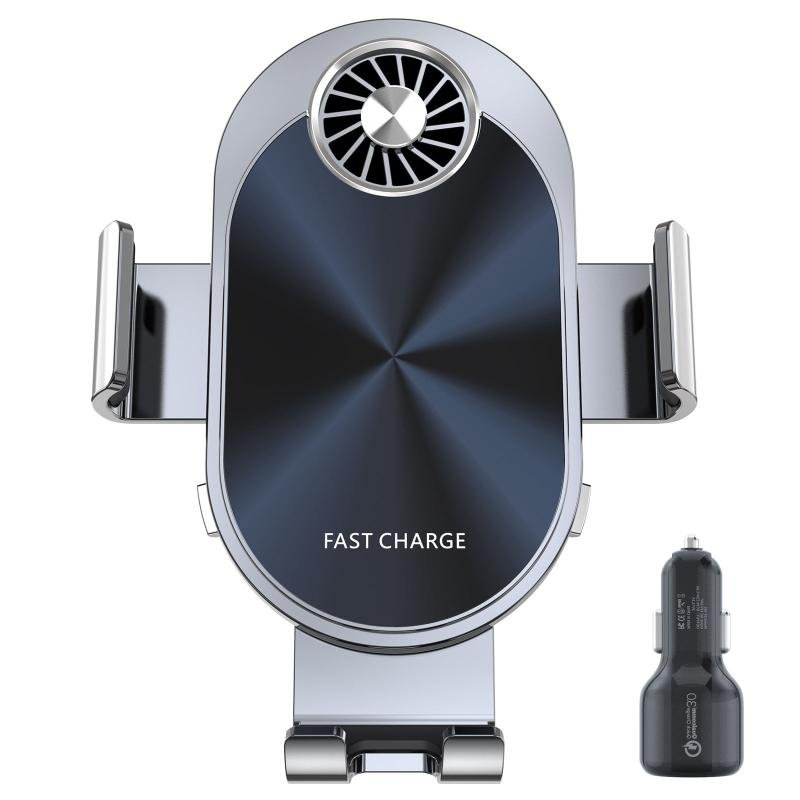 2025 Custom Logo 15W Dual Coil Smart Automatic Clamp Phone Air Vent Mount Charging Car Wireless Holder Charger with Cooling Fan