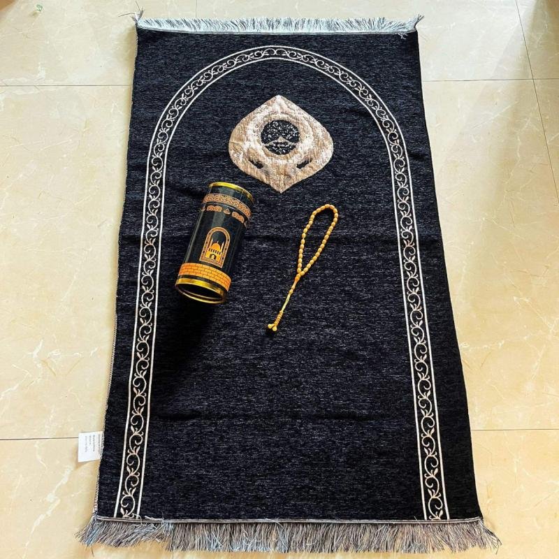 Muslim Prayer Rug and Prayer Beads with Gift Box Janamaz Sajada Muslim Gift Ramadan Eid Turkish Islamic Prayer Mat