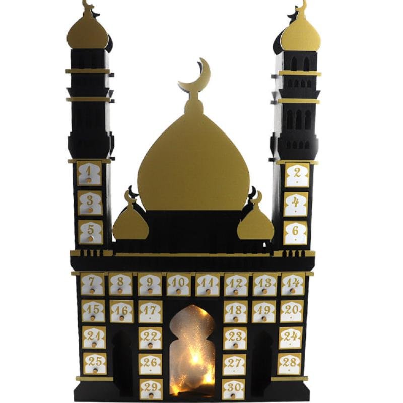 Islamic Muslim Festival Gifts Wooden Castle LED Light Calendar Cabinet Home Desktop Decoration Party Countdown Decoration
