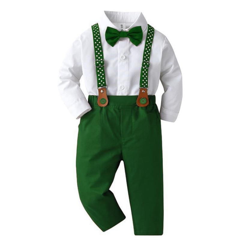 Wholesale Christmas Clothes Baby Boys Suit Set Green Red Suspender Stylish Little Baby Boy Formal Outfit Children's Banquet