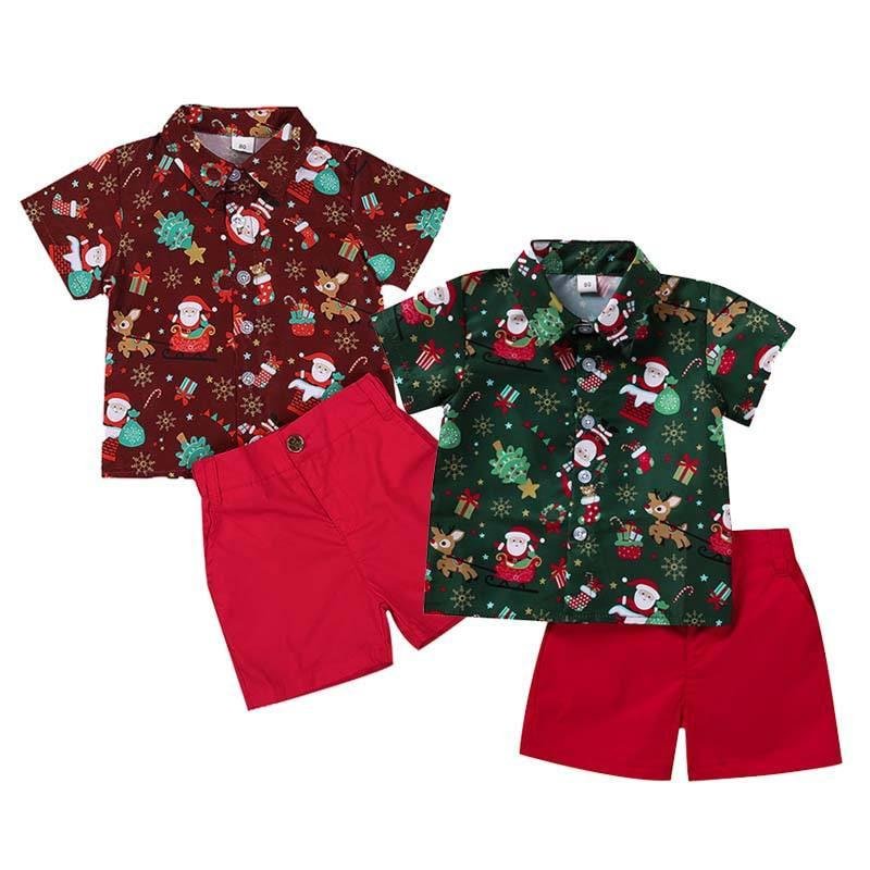 Xmas Festival Clothing Kids Baby Boy Christmas Santa Claus T Shirt Top+Shorts Pants Outfit Clothes Sets