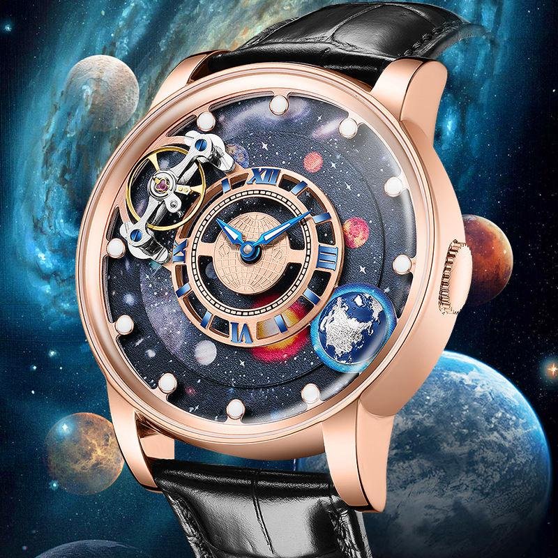 HANBORO Hot Selling Men's Automatic Customizable Mechanical Watch with Ribbon Automatic Flywheel Rotating Dial Luxury