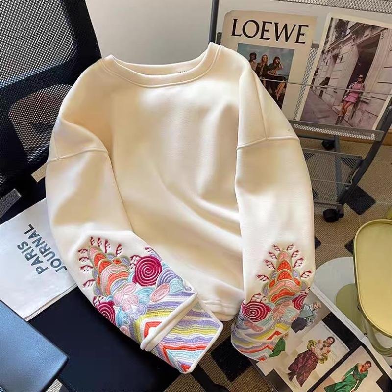 Sweatshirt Embroidered Loose Extra Large Size Autumn and Winter Style