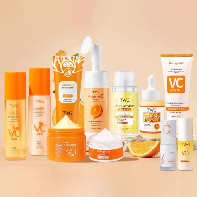 TWG RTS Vitamin C Set Anti Wrinkle Fading Spots Face Serum Cream Deep Cleansing Face Wash Micellar Water Vitamin C Skin Care Set