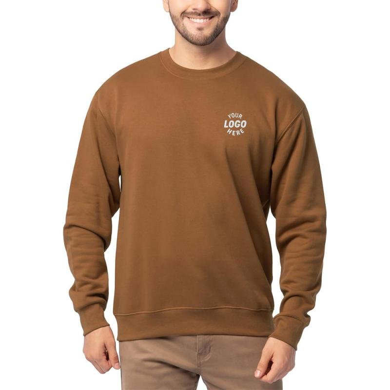 Custom Plain Crew Neck Sweatshirt Durable Best Design Long Sleeve Comfortable Fabric Men Brown Round Neck Sweatshirt
