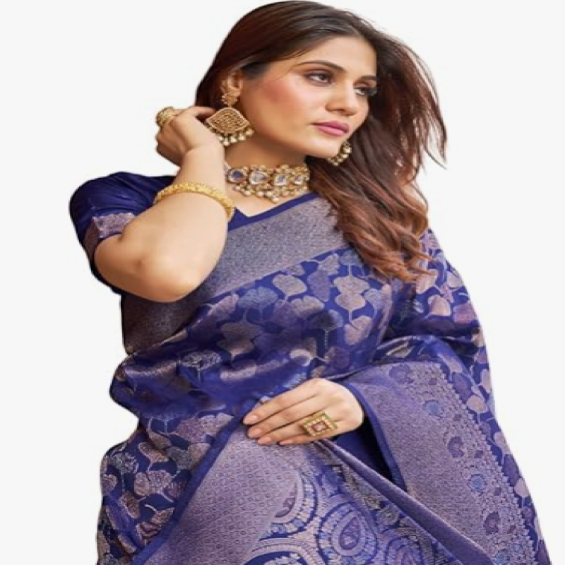 SWORNOF Womens Kanjivaram Silk Saree with Zari Woven Saree With Blouse Piece