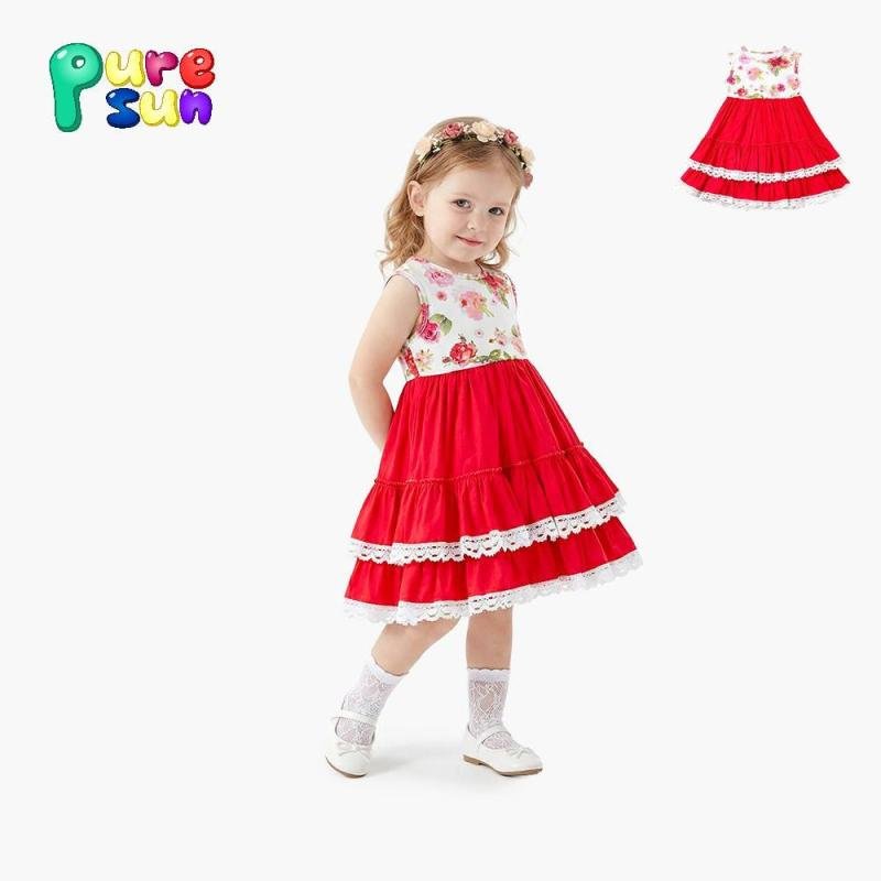 Puresun Hot Selling Eco-friendly Print Children's Dress Toddler Kids Clothes Custom Girls Summer Dresses