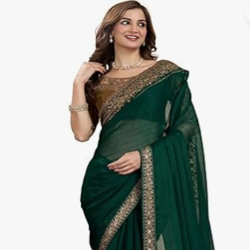 TRENDMALLS Women's Chiffon Satin Sequence work Saree with Unstitch Blouse Piece