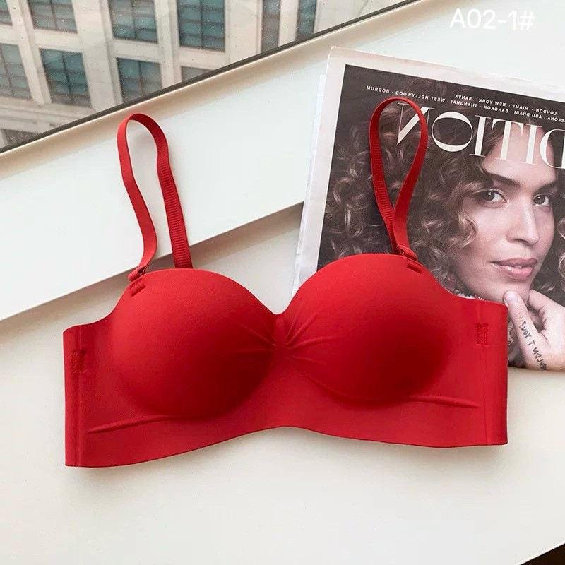 In Stock Medium Thick Style Deep V Neck Half Cup Removable Strap Push up for Small Bust Racerback Bandeau One Piece Seamless Bra