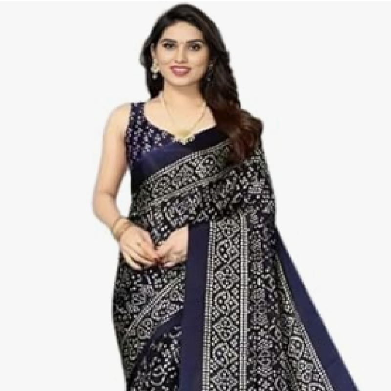 DREAM STYLE Women's Bandhani Printed Soft Silk Saree With Unstitched Blouse Piece