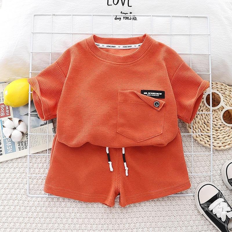 2024 Toddler Boys Clothing Sets Summer Casual Short-sleeved T-shirt Shorts Solid Colors Cotton Baby Boys Clothing