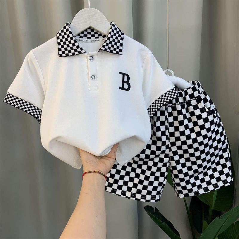 Fashion Summer Boys Clothing Set Breathable Polo T-shirts Plaid Shorts Casual Children Clothing Set 1-10Years
