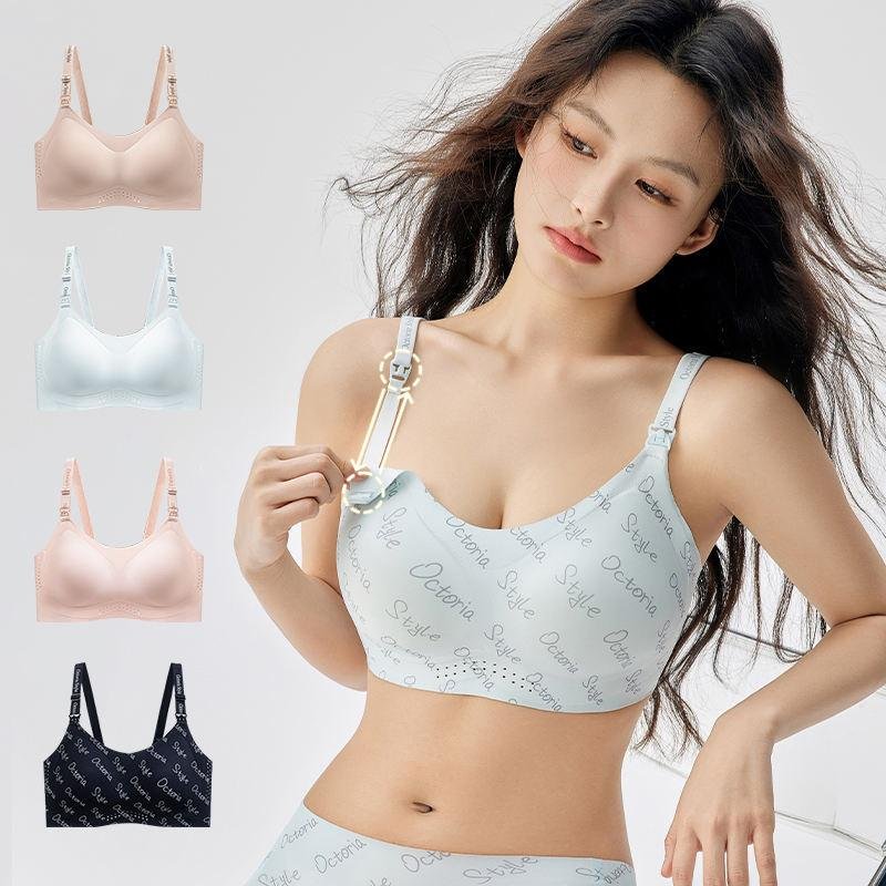 10A 34-42BCDE Manufacturer Letter Print Straps High Quality Jelly Strip Maternity Breastfeeding Nursing Bra with Fixed Pad