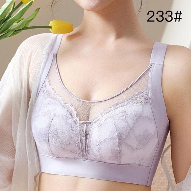 In Stock Wholesale Thin Style Wide Strap Bandeau Minimizer Bra Breathable Sexy Seamless Luxury Floral Plus Size Lace Bra