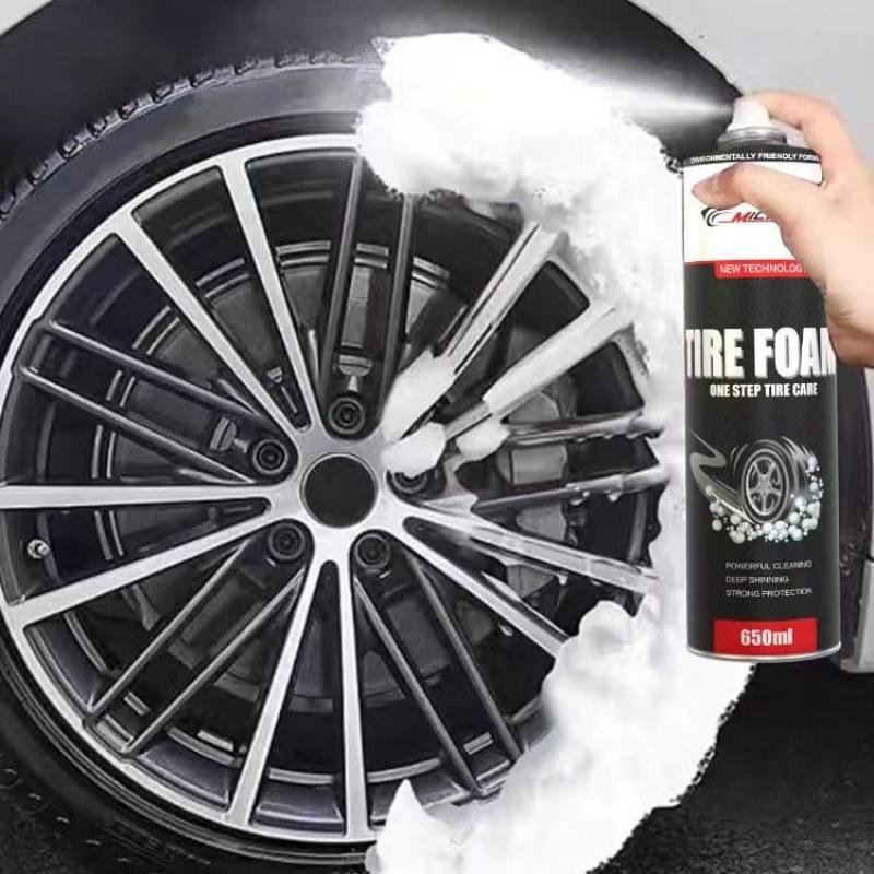 Professional Tire Foam Cleaner and Shine Spray Restores Deep Black Color with Glossy Finish UV Protection for Car SUV Tires