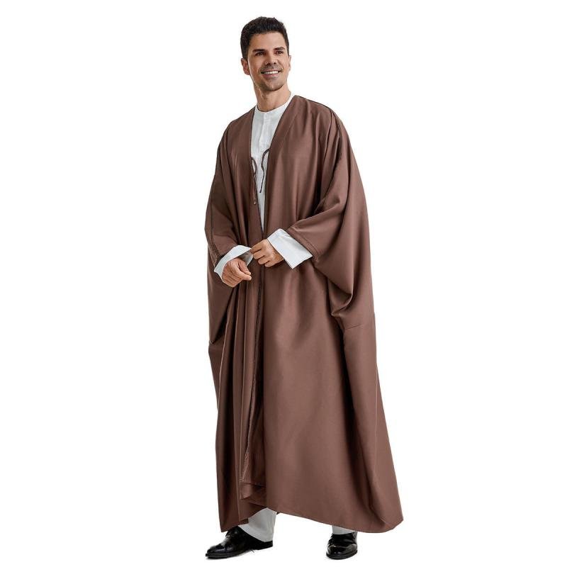 New Arrival Solid Pattern Islamic Men's Clothing Set Casual Summer Muslim Abaya & Bisht Arab Styles Thobe for Men
